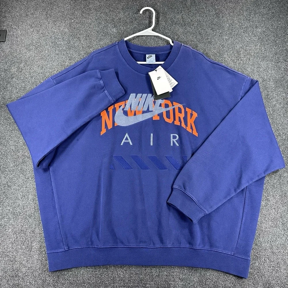 Nike Air NYC Fleece Crew Blue Orange White Men's Sz XL (HQ1101 492)
